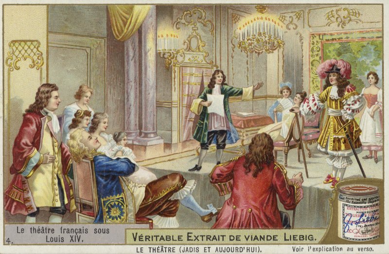 Liebig-kártya a francia színházról XIV. Lajos uralkodása alatt alkotó: French School