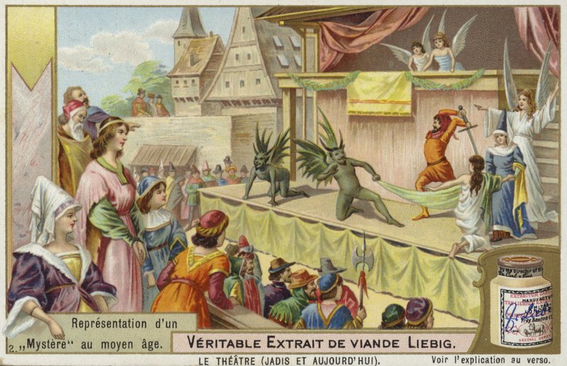 Liebig kártya, amely egy középkori rejtélyt ábrázol alkotó: French School