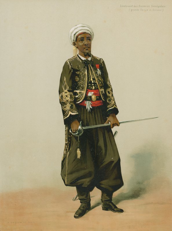 A Szenegáli Zouaves hadnagya, teljes körű ruhában alkotó: French School