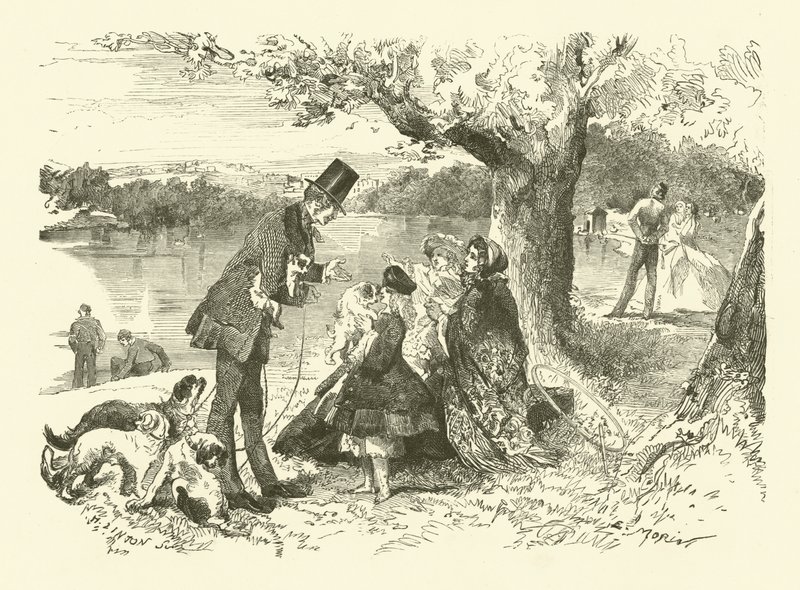 Élet Angliában: kutyaeladó a Hyde Parkban (metszet) alkotó: French School