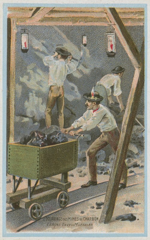 Szénbányák, Davy lámpák vagy Müeser lámpák megvilágítása alkotó: French School