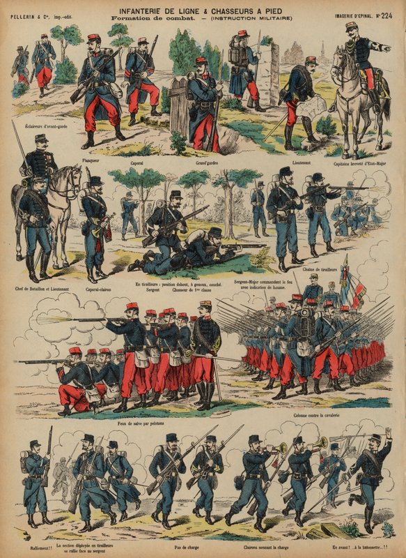 A francia hadsereg sorgyalogsága és üldözői (színes metszet) alkotó: French School