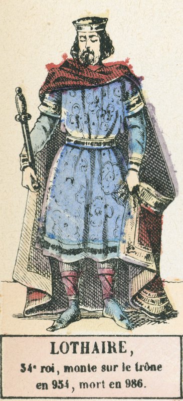 Lothair, 34. király, 954-ben lépett trónra, 986-ban halt meg (színes metszet) alkotó: French School