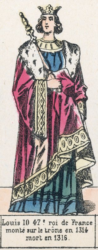 10. Lajos, Franciaország 47. királya, 1314-ben lépett trónra, 1316-ban halt meg (színes metszet) alkotó: French School