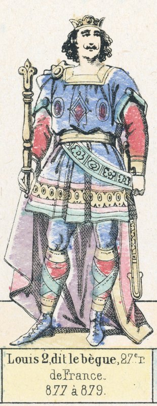 Lajos 2, dit le begue, Franciaország 27. királya, 877-879 (színes metszet) alkotó: French School