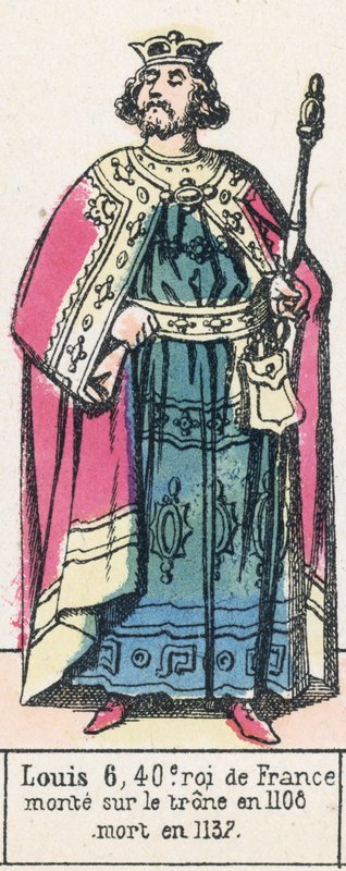 6. Lajos, Franciaország 40. királya, 1108-ban lépett trónra, 1137-ben halt meg (színes metszet) alkotó: French School