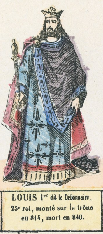 Louis Ier dit le Debonnaire 25. király, 814-ben lépett trónra, 840-ben halt meg (színes metszet) alkotó: French School
