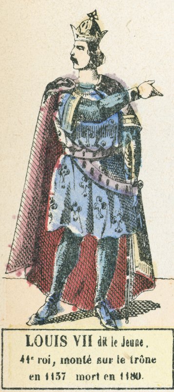 VII. Lajos dit le Jeune, 41. király, 1137-ben lépett trónra, 1180-ban halt meg (színes metszet) alkotó: French School