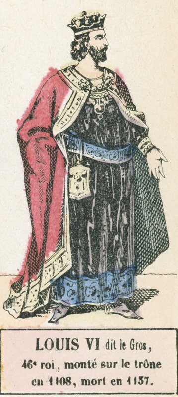 VI. Lajos dit le Gros, 46. király, 1108-ban lépett trónra, 1137-ben halt meg (színes metszet) alkotó: French School