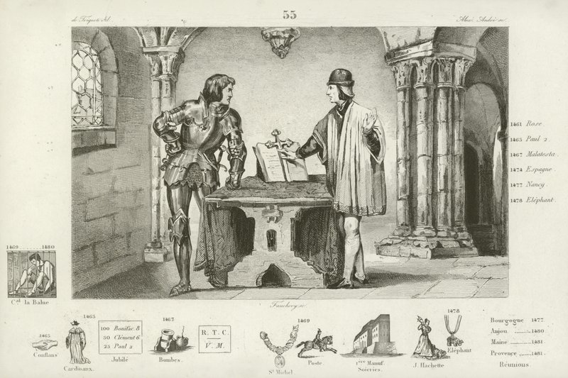 XI. francia Lajos, akit Merész burgundi Károly tartott fogságban Peronne-ban, 1468 alkotó: French School