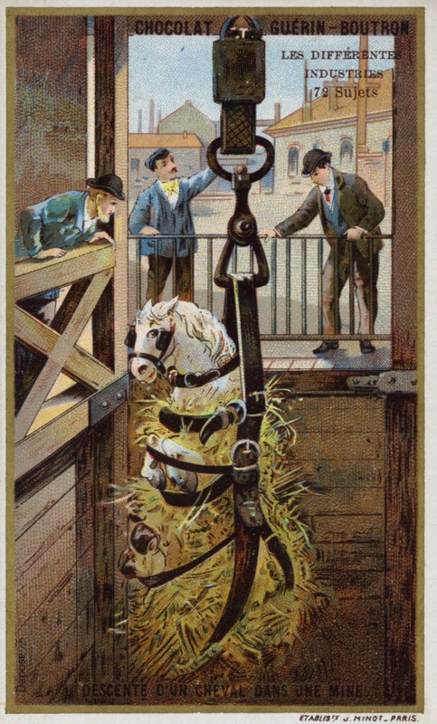 Ló leeresztése a bányába (chromolitho) alkotó: French School