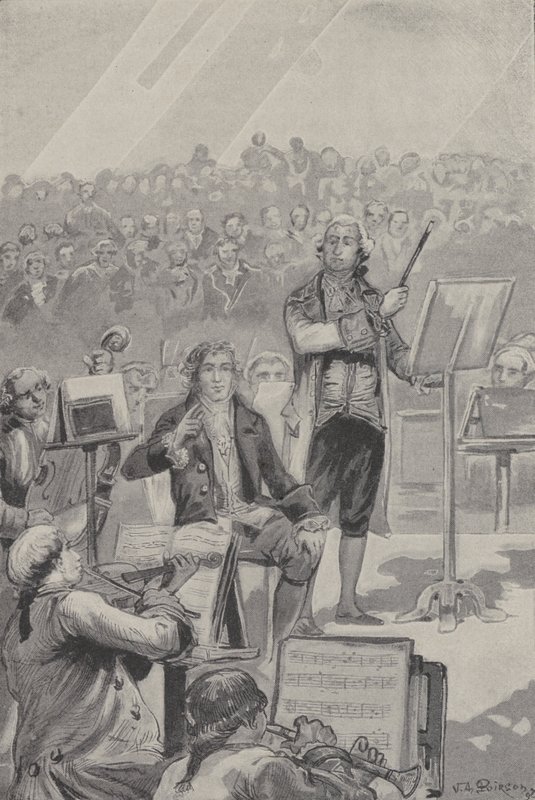 Ludwig van Beethoven süketsége ellenére zenekart vezényel (metszet) alkotó: French School