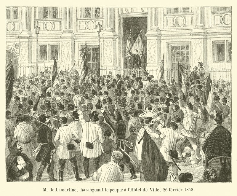 M de Lamartine, a Hôtel de Ville népének szorongattatása, 1848. február 26. alkotó: French School