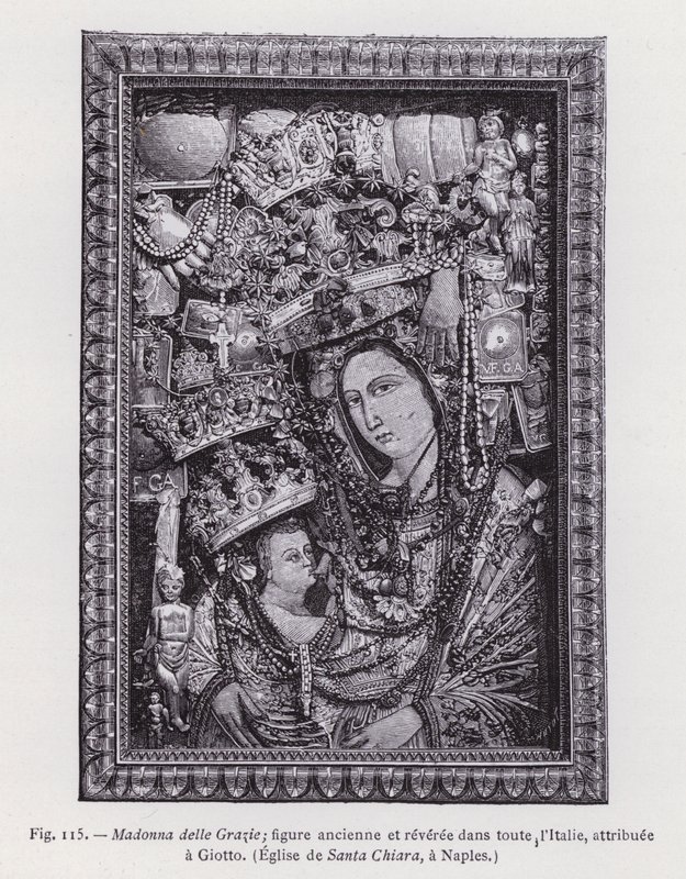 Madonna delle Grazie; ősi és tisztelt alak Olaszország-szerte, Giottónak tulajdonítva, Santa Chiara templom, Nápoly (metszet) alkotó: French School
