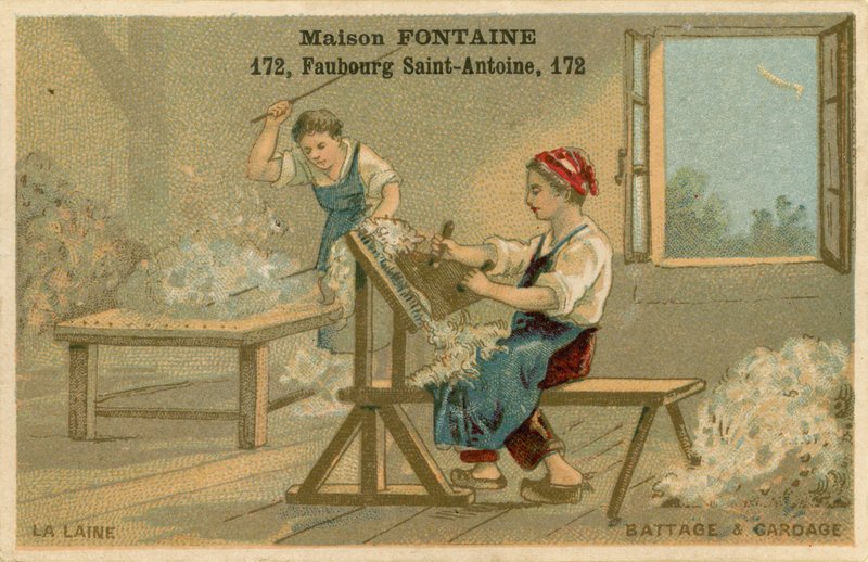 Maison Fontaine kereskedelmi kártya, cséplés és kártolás alkotó: French School