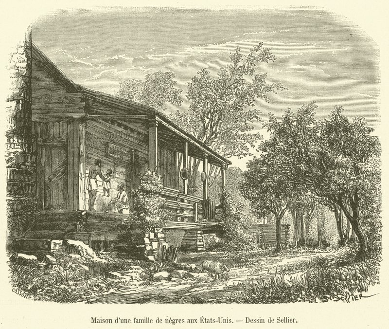 Egy fekete család háza az Egyesült Államokban (metszet) alkotó: French School