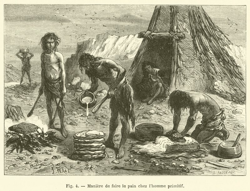 Kenyérkészítés módja primitív emberben (metszet) alkotó: French School