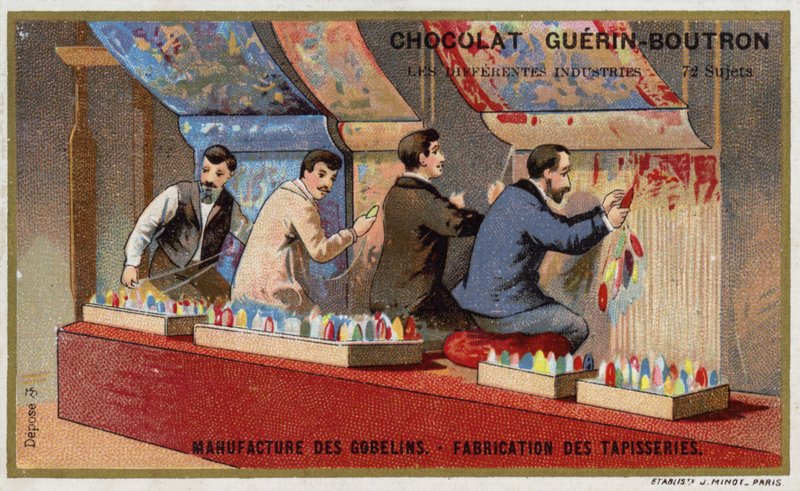 Kárpit gyártás a Gobelins Manufaktúrában (chromolitho) alkotó: French School