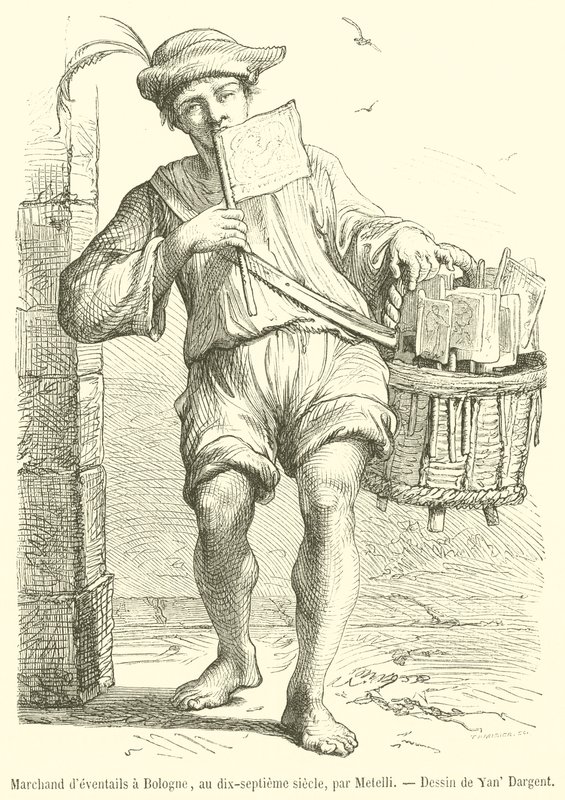 Legyezőkereskedő Bolognában, XVII. század (metszet) alkotó: French School
