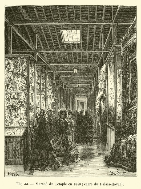 Marche du Temple 1840-ben, a Palais-Royal tere alkotó: French School