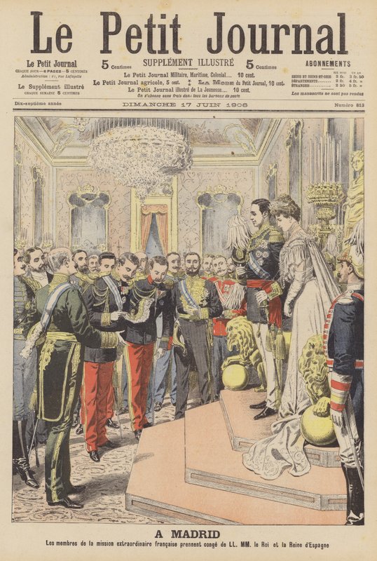XIII. Alfonz spanyol király és Battenbergi Victoria Eugenie házassága (színes litó) alkotó: French School