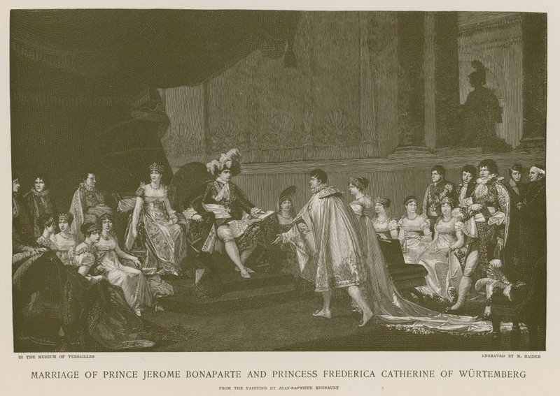 Jerome Bonaparte herceg és Frederica Katalin würtembergi hercegnő házassága alkotó: French School