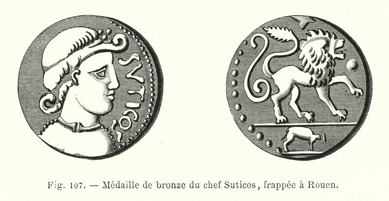 Suticos főnök bronzérme, Rouenben verve (metszet) alkotó: French School