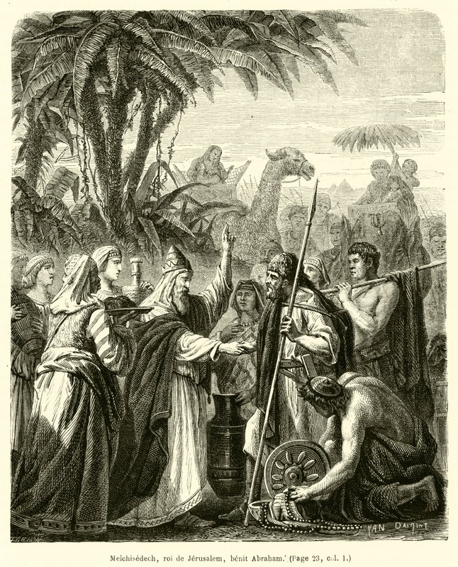 Melkizedek, jeruzsálemi roi, benit Ábrahám (metszet) alkotó: French School
