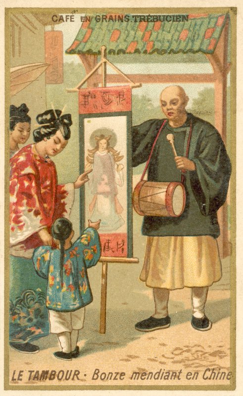 Koldus szerzetes dobbal, Kína (chromolitho) alkotó: French School