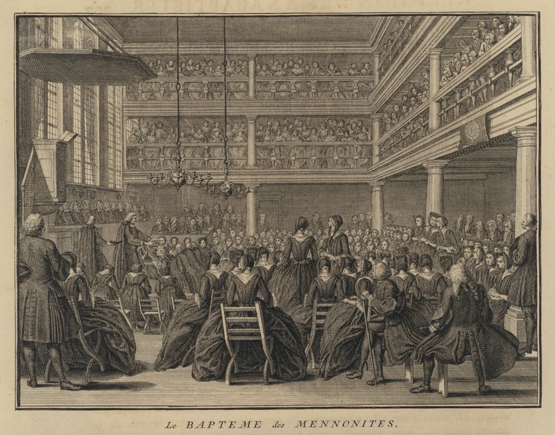Mennonita keresztelő szertartás (metszet) alkotó: French School