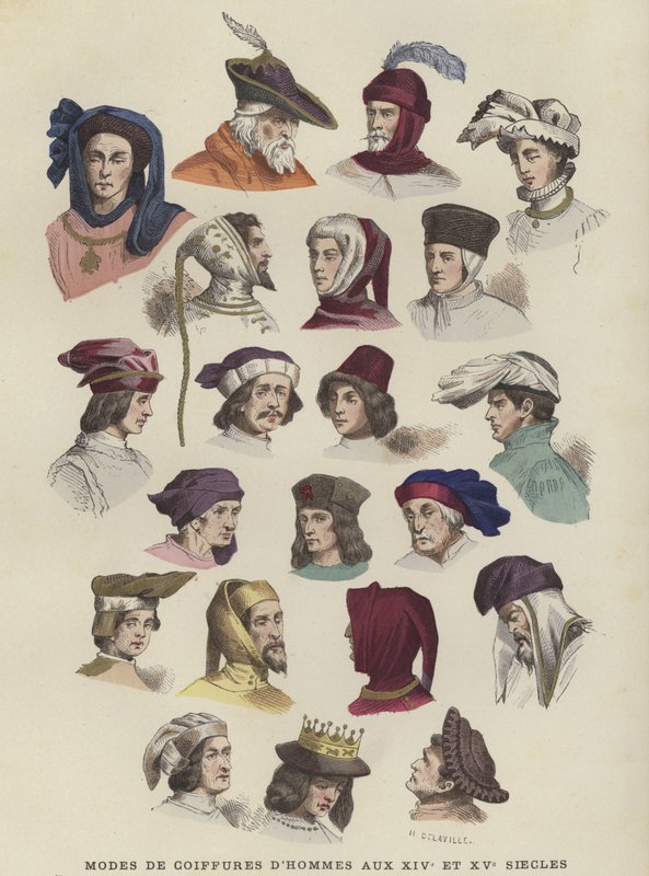 Férfi kalapok és fejdíszek, 14. és 15. század alkotó: French School