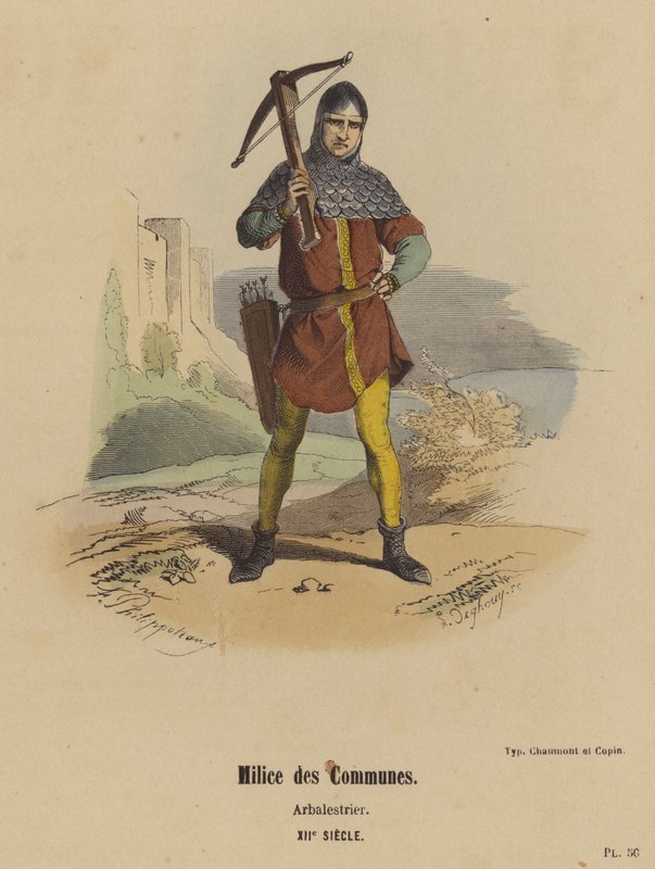 A kommunák milíciája, Arbalestrier, XII. század (színes metszet) alkotó: French School