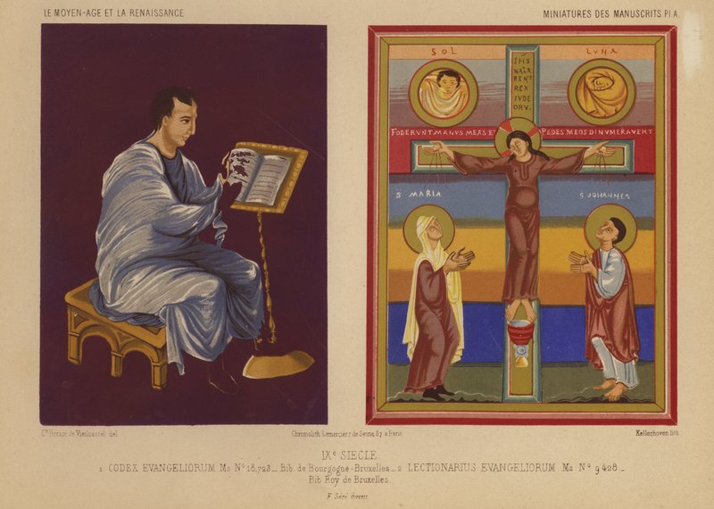Miniatűrök a 9. századi illuminált kéziratokból (chromolitho) alkotó: French School