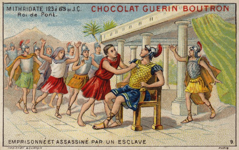 Pontusi VI. Mithridatész, akit bebörtönzött és meggyilkolt egy rabszolga (chromolitho) alkotó: French School