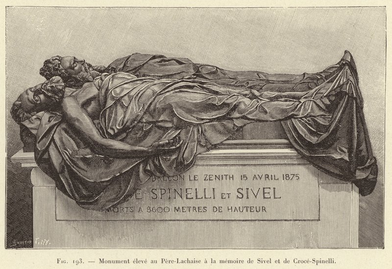 Emlékmű Pere-Lachaise-ban Sivel és Croce-Spinelli emlékére (metszet) alkotó: French School