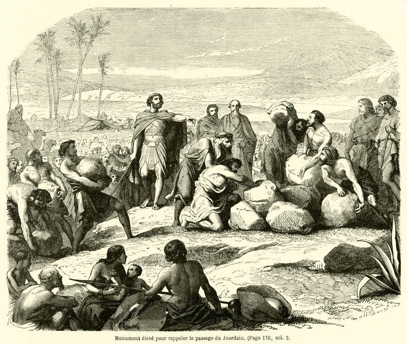 Emlékmű a Jordán áthaladásának emlékére (metszet) alkotó: French School