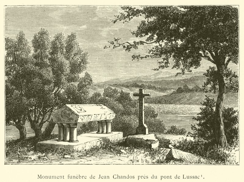 Jean Chandos temetési emlékműve a Lussac-híd közelében (metszet) alkotó: French School