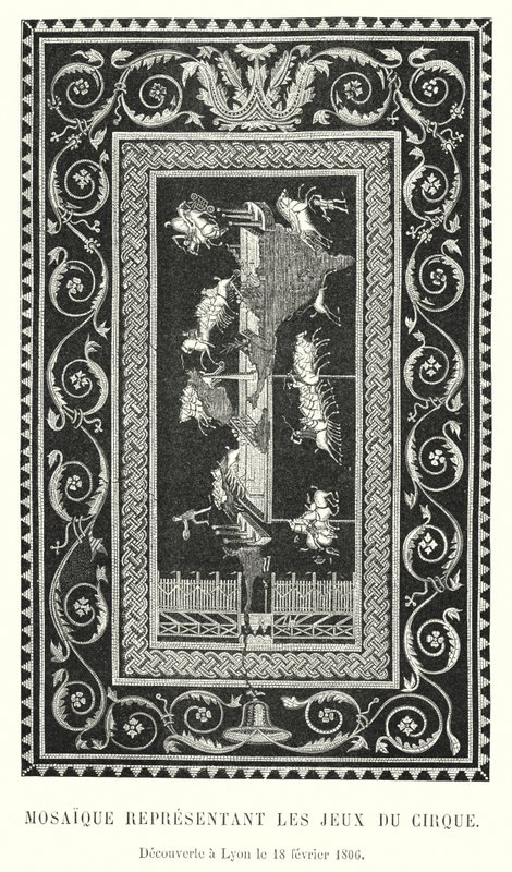 A cirkuszi játékokat ábrázoló mozaik, amelyet Lyonban fedeztek fel 1806. február 18-án (metszet) alkotó: French School
