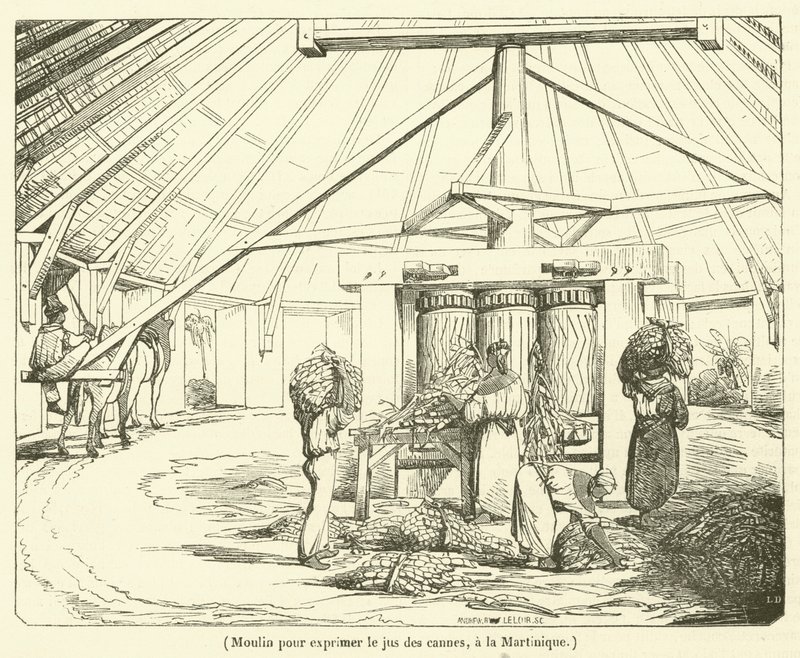 Malom a vesszők levét kifejteni Martinique-on (metszet) alkotó: French School