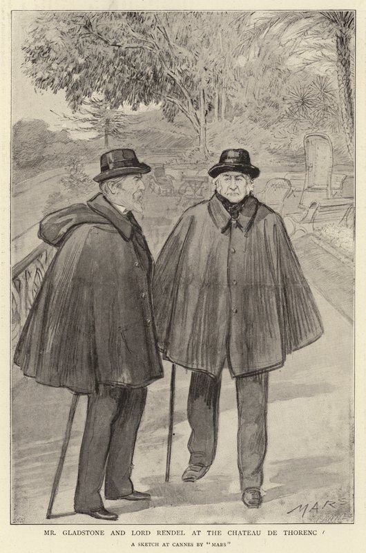 Mr Gladstone és Lord Rendel a Chateau de Thorencben (litho) alkotó: French School