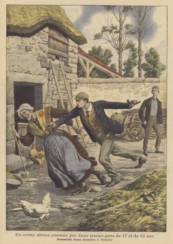 Két 17 és 13 éves fiatal meggyilkolt egy farmert a franciaországi Firminyben (színes litó) alkotó: French School