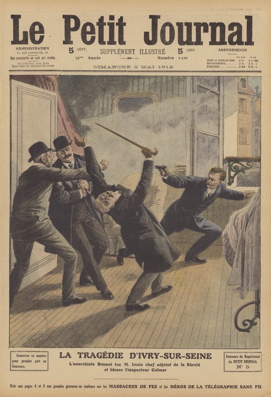 Egy magas rangú párizsi rendőr meggyilkolása egy anarchista által Ivry-sur-Seine-ben (színes litó) alkotó: French School