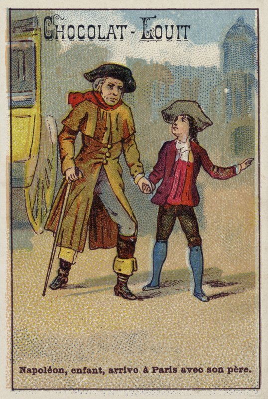 Napóleon gyermekként érkezik Párizsba apjával alkotó: French School