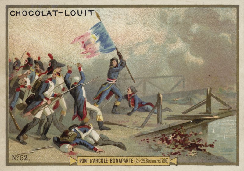 Napóleon az Arcole-i hídi csatában, Olaszország, francia függetlenségi háborúk, 1796. november 15-17. alkotó: French School