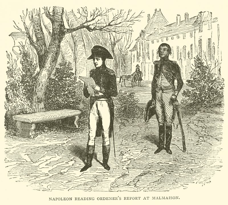 Napóleon rendelési jelentést olvas Malmaisonban (metszet) alkotó: French School