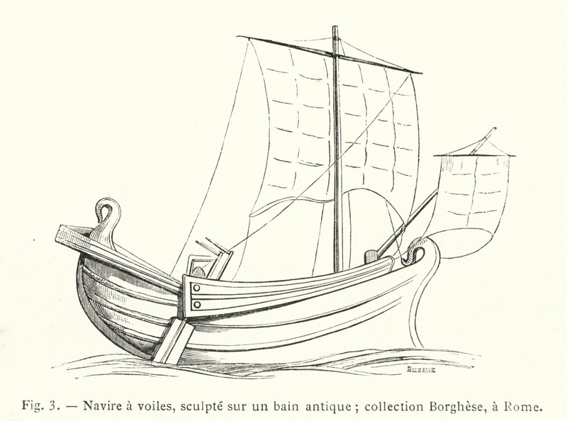Antik fürdőre faragott vitorlás; Borghese gyűjtemény, Rómában (metszet) alkotó: French School