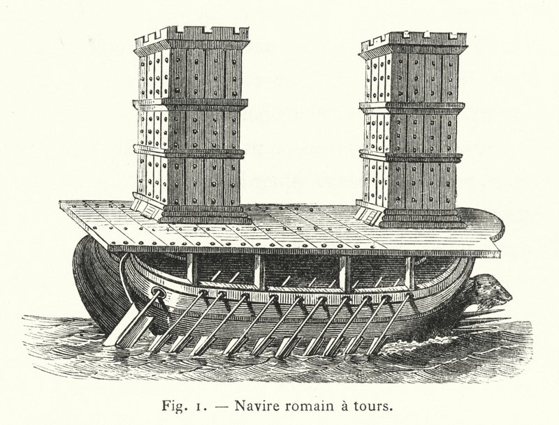 Római hajó tornyokkal (metszet) alkotó: French School