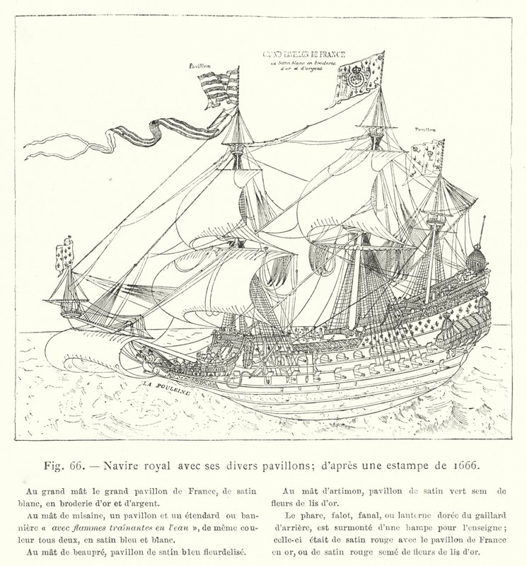 Királyi hajó különféle zászlóival; nyomat után 1666-ból (metszet) alkotó: French School