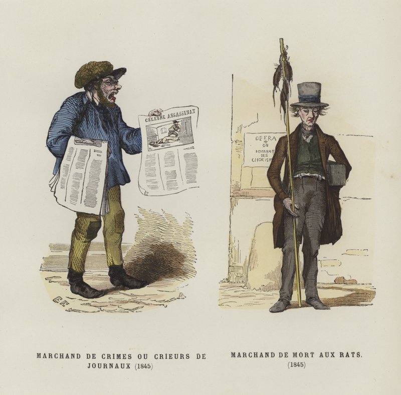 Újságárus és patkányfogó, 1845 alkotó: French School