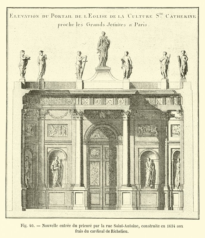 Az 1634-ben, de Richelieu bíboros költségén épült új bejárat a rue Saint-Antoine mellett. alkotó: French School